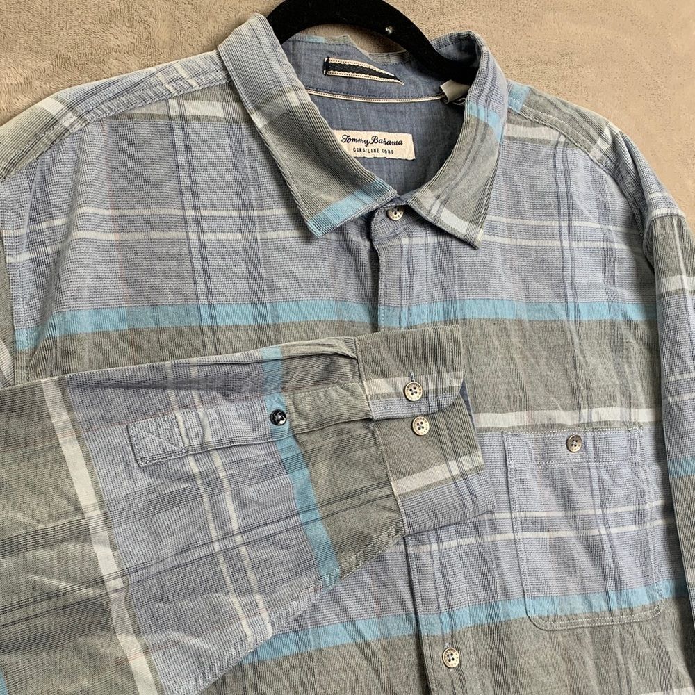 TOMMY BAHAMA | 2XL Men COASTLINE CASUAL CORDED BUTTON DOWN | PLAID BLUE GREEN